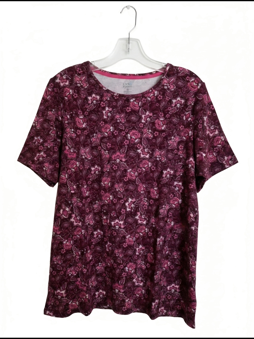 croft & barrow Burgundy and Pink Floral Short Sleeve Tee - Picture 9 of 10